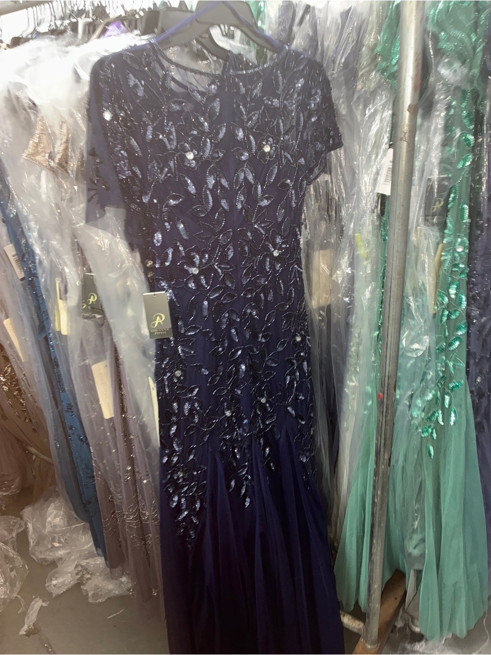 Adrianna Papell Navy Beaded Tulle Gown SZ 14 NWT Formal Evening Dress GALA MOB - Picture 12 of 13